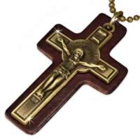 Crucifix Genuine Leather Cross Chain Necklace 