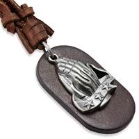 Praying Hands Genuine Leather Dog Tag Necklace