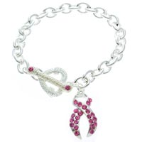 Breast Cancer Bracelet with Pink Ribbon Charm