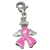 Breast Cancer Pink Awareness Ribbon Charm, Angel Wings