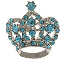 Rhinestones Crown Brooch Pin Sky Blue 