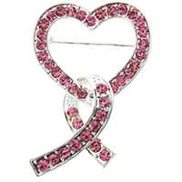 Pink Rhinestone Heart with Breast Cancer Ribbon Pin