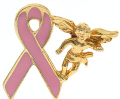 Breast Cancer Guardian Angel Ribbon Lapel Pin