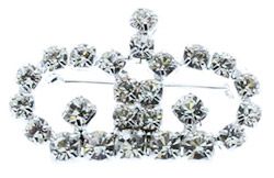 Crown Brooch With Rhinestones Silver