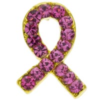 Rhinestone Pink Ribbon Pin - Breast Cancer Awareness Pin