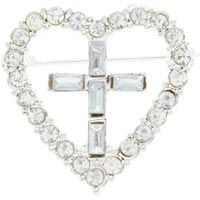 Rhinestone Heart Christian Cross Pin