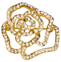 Rhinestone Small Rose Flower  Pin Gold