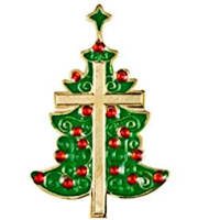 Christmas Tree Pin with Cross & Star