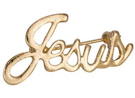 Gold Jesus Pin in a Beautiful Script - Jesus Brooch