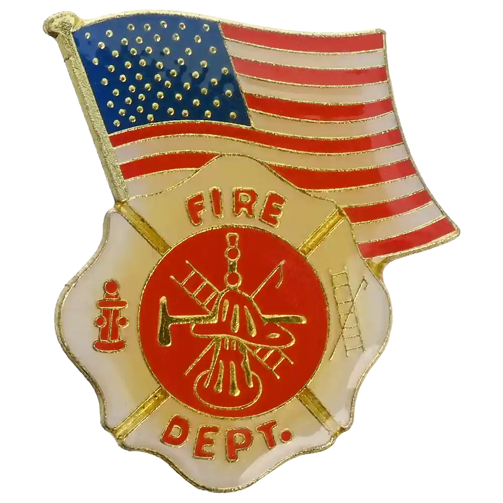 Fire Dept Maltese Cross with American Flag Pin
