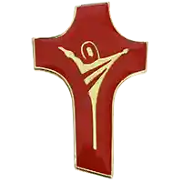 Gold and Red Crucifix Catholic Cross Lapel Pin