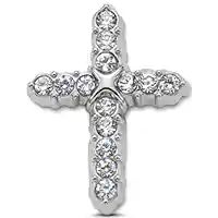 Silver Cross Lapel Pin with Rhinestone Accents