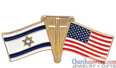 American, Israel Flag & Cross Pin