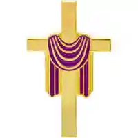 Easter Cross Pin with Purple Shroud on a Gold Cross