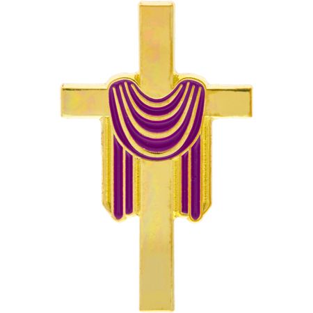 Purple Draped Cross Pin Gold Plated