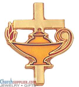 Gold Cross and Flame Education Pin