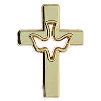 Gold Cross with Dove Confirmation Pin