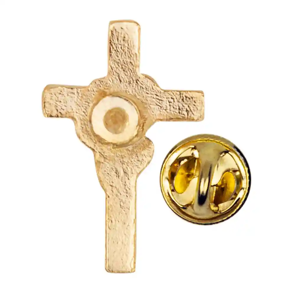 Gold Cross with Red Rose Pin Back
