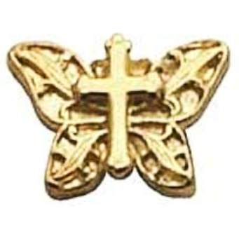 Gold Cross on Butterfly Pin