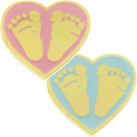  Pink or Blue Baby Feet in Heart Announcement Pins