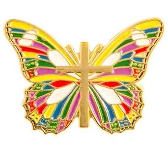 Butterfly and Cross Multicolor Christian Pin