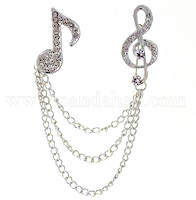 Music Rhinestones Brooch Pins with Chains 