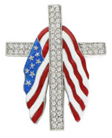 Cross with American Flag Pin, Rhinestone Cross Pin with USA Flag