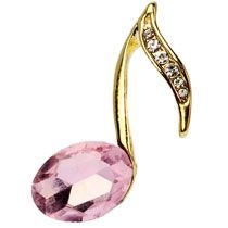 Gold 8th Note Music Lapel Pin with Pink Stone