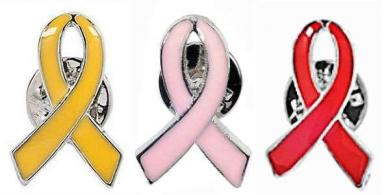 Ribbon Lapel Pins Yellow, Pink, Red Awareness  (Pkg of 12)