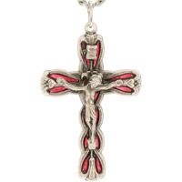 Crucifix Necklace  Red Enamel