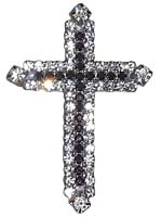 Rhinestone Black & Clear Cross Brooch Pin