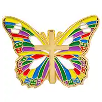 Butterfly and Cross Pin with the Colors of Salvation