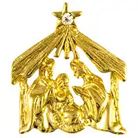 Gold Nativity Brooch Pin - Christmas Pins