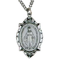 Miraculous Medal Necklace Pewter
