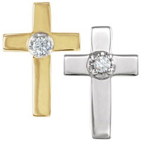 14 Karat Gold Cross with Diamond Pin