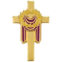 Purple Draped Cross Pin with Crown Of Thorns