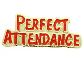 Perfect Attendance Pin, Gold with a Red Enamel Fill