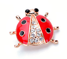 LadyBug Brooch Gold Red Enameled Rhinestone 