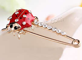 LadyBug Gold Red Enameled Rhinestone Pin