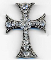 Traditional Silver Rhinestone Cross Brooch 