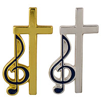 Cross and Music Clef Pin