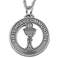 Communion Cross Pendant and Chain Pewter