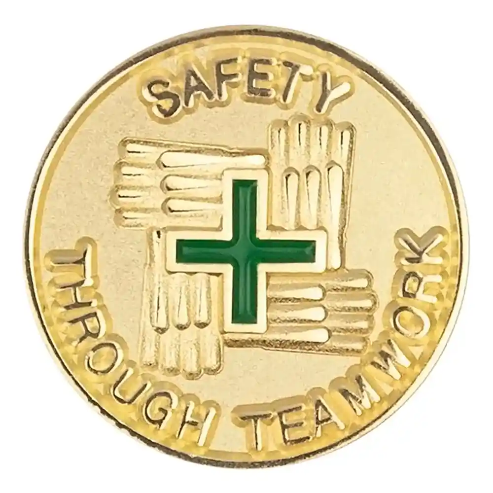 Safety Through Teamwork Lapel Safety Pin - Gold Plated