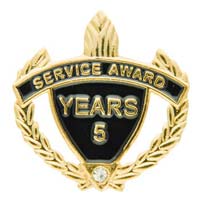 5 Year Award Pin for Service - Gold with Rhinestone Accent
