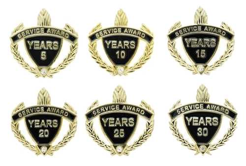 10, 15, 25 Years of Service Award Pins Gold