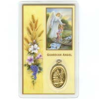 Guardian Angel Prayer Card W/ Medal Laminated