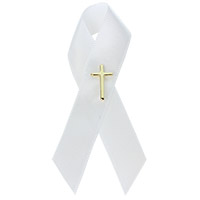 White Ribbon with Gold Cross Pins