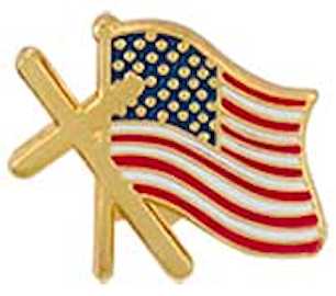 Cross  American Flag Lapel Pin Gold USA