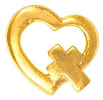 Gold Heart with Cross Pin - Heart Cross Christian Pins