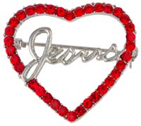 Red Rhinestone Jesus Pin - Jesus Heart Pin